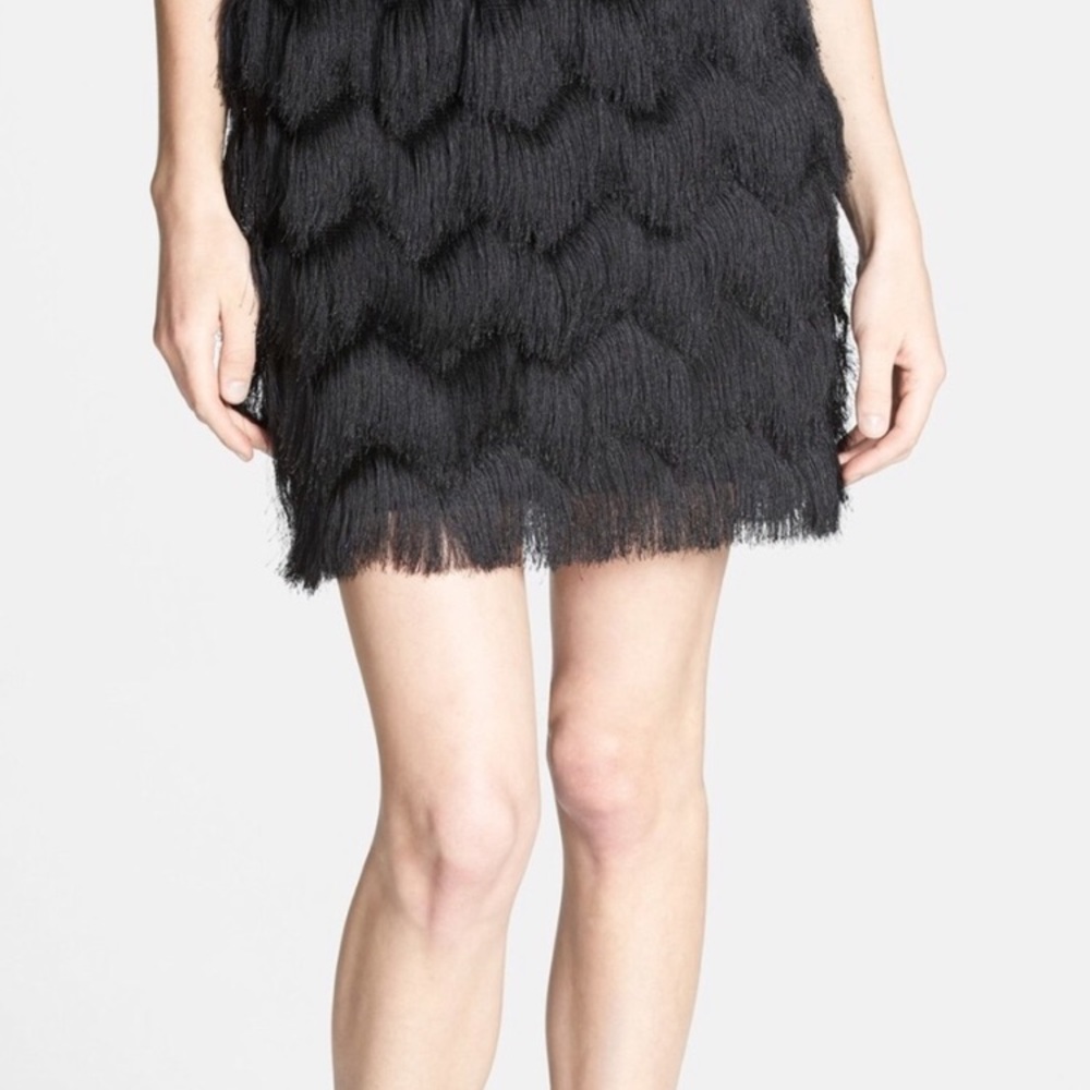 Black Leith M short black fringed skirt